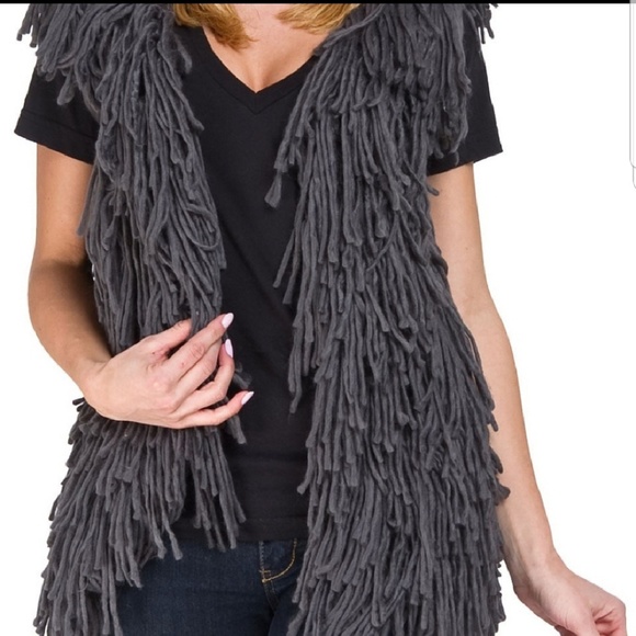 Blu Pepper Jackets & Blazers - Blu Pepper Annie Shaggy Vest Charcoal Size Med